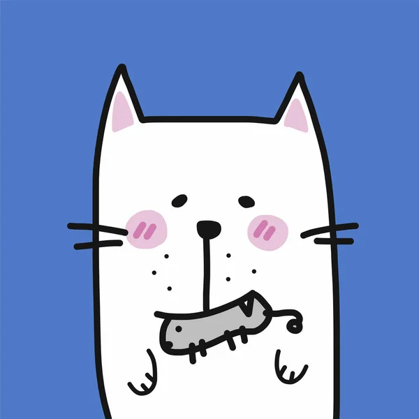 猫嘴上有鼠标卡通矢量插图 — 图库矢量图片