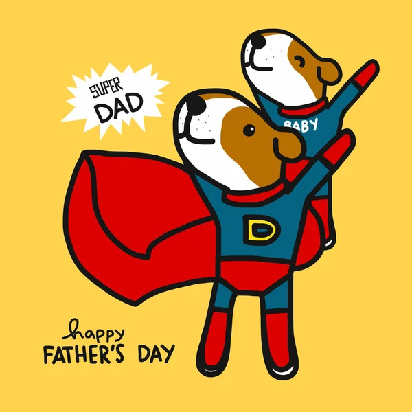 Super Dad Dog Happy Father Day Cartoon Vector Illustration — Stock Vector