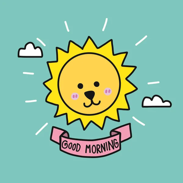 Buenos Días Lindo Sol Elevar Dibujos Animados Vector Ilustración Doodle — Archivo Imágenes Vectoriales