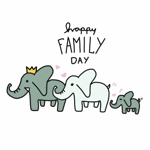 Happy Family Day Cute Elephants Cartoon Vector Illustration — Stock Vector