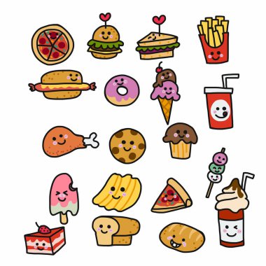 Fast food set vektör çizim çizim biçimi