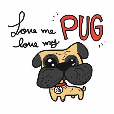 Pug karikatür vektör çizim çizim tarzımı seviyorum.