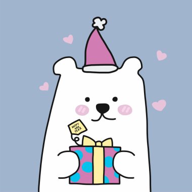 Beyaz kutup ayısı ve Noel hediyesi kutusu vektör illüstrasyon pastel ton