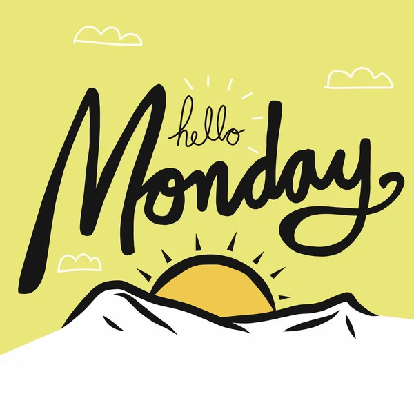 Hello Monday Word Sun Raise Cartoon Illustration — стоковый вектор