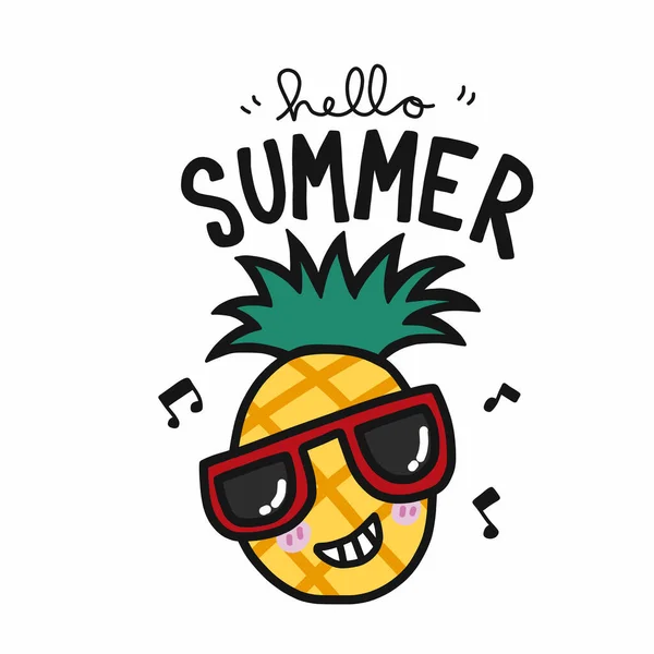 Hello Summer Pineapple Dancing Cartoon Vector Illustration — Stock Vector