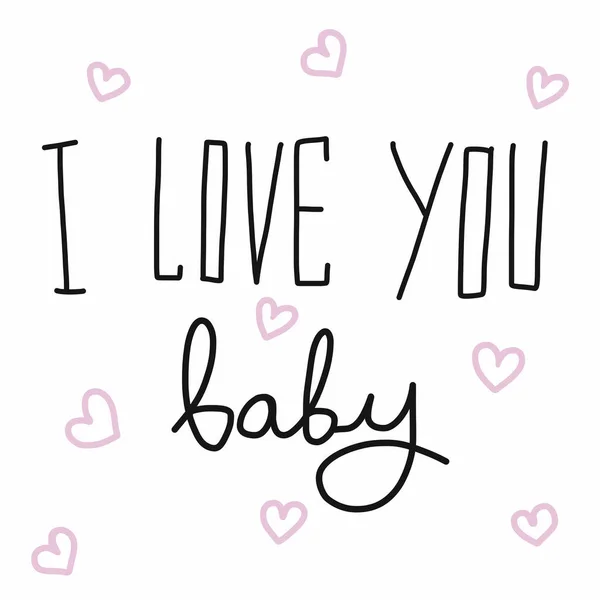 Ich Liebe Dich Baby Wort Handschrift Und Herz Vektorillustration — Stockvektor