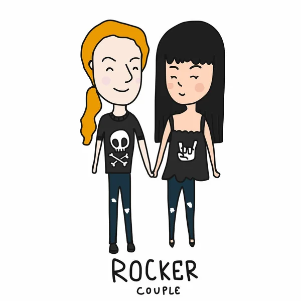Rocker couple cartoon vector illustration doodle style
