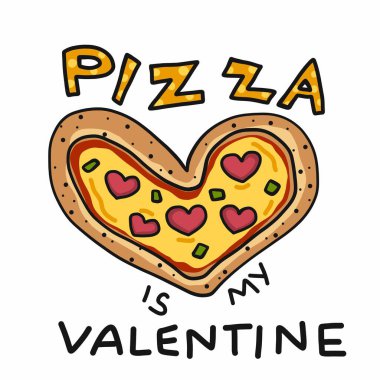Seni pizzadan daha çok seviyorum. Pizzanın kalbi şeklinde bir çizgi film çizimi.