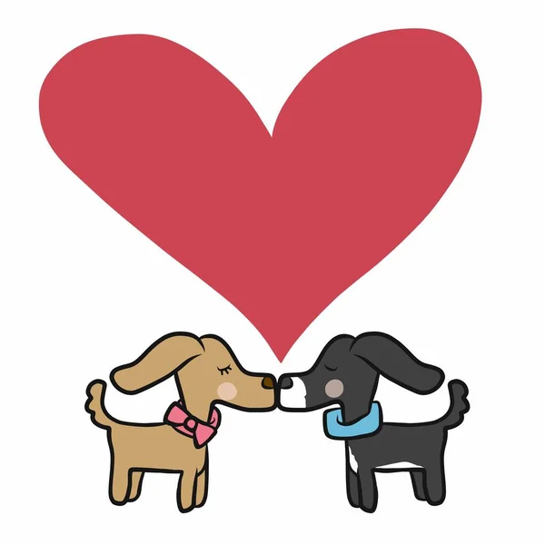 Par Hund Kysser Med Kärlek Hjärta Tecknad Vektor Illustration — Stock vektor