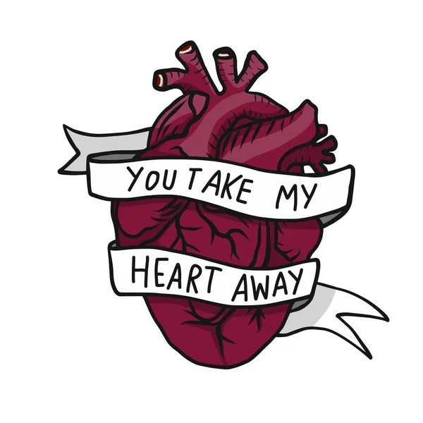 Віднімаєте Моє Серце Стрічкове Обгортання Серця Мультфільм Векторні Ілюстрації — стоковий вектор