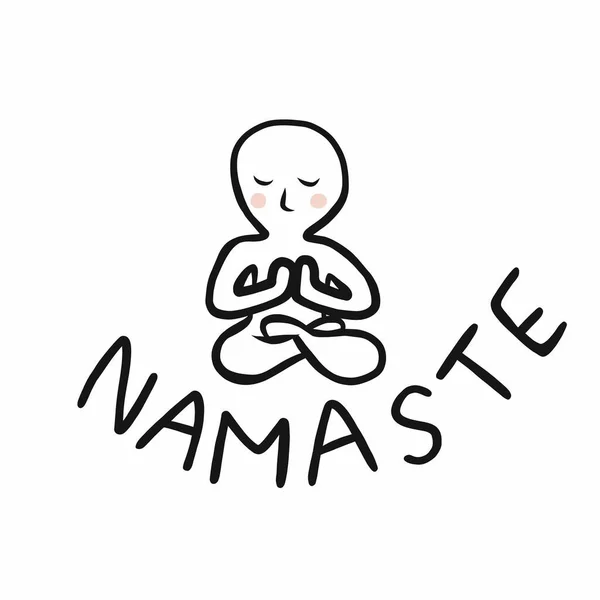 Namaste Prayer Pose Yoga Cartoon Logo Vector Illustration — Stock Vector