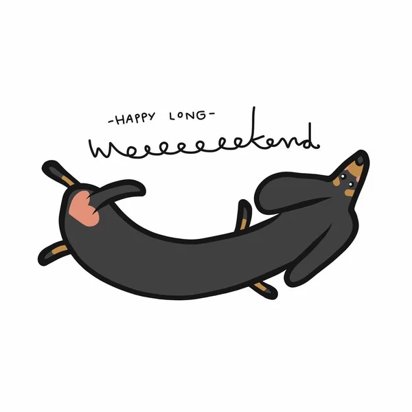 Tenha Fim Semana Longo Dachshund Desenho Animado Vetor Ilustração Doodle —  Vetores de Stock