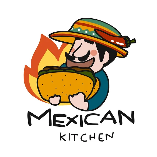 Мексиканский Логотип Кухни Человек Векторной Иллюстрацией Тако — стоковый вектор