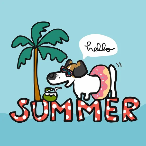 Jack Russell Cão Tempo Verão Desenho Animado Ilustração Vetorial —  Vetores de Stock