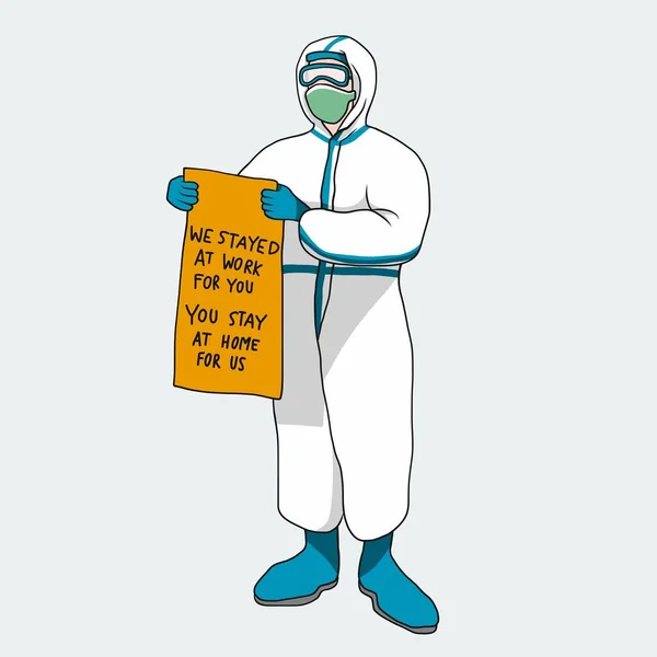 Γιατρός Φορούν Πανί Προστασίας Από Covid Μεταφέρουν Χαρτί Μείναμε Στη — Διανυσματικό Αρχείο