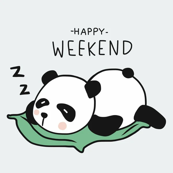 Panda Dormindo Feliz Fim Semana Desenho Animado Vetor Ilustração Doodle — Vetor de Stock