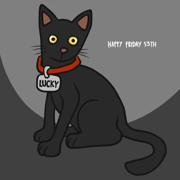 Svart Katt Happy Friday Tecknad Vektor Illustration — Stock vektor