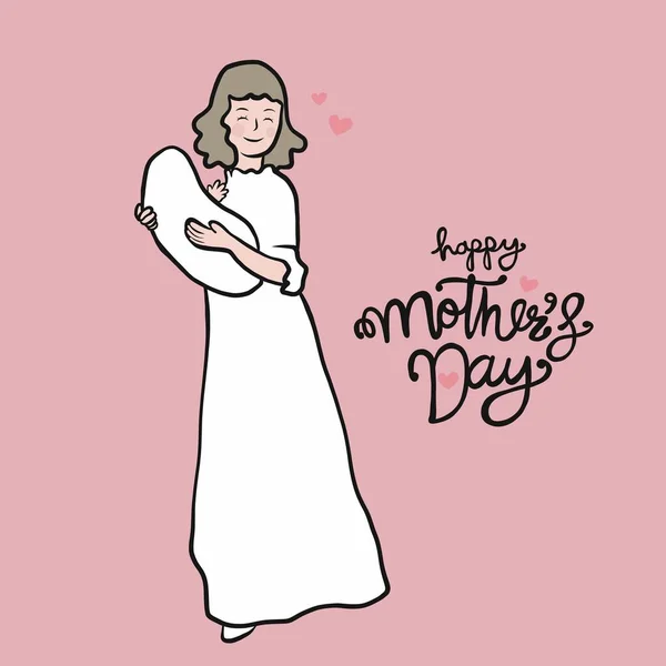 Máma Nosí Dítě Happy Mother Day Kreslený Vektor Ilustrace — Stockový vektor