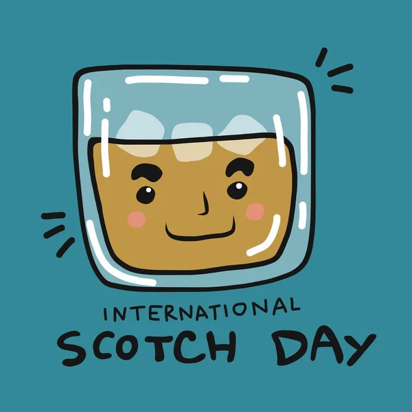 Internationaler Schottertag Whiskey Tasse Lächelnde Cartoon Vektor Illustration — Stockvektor