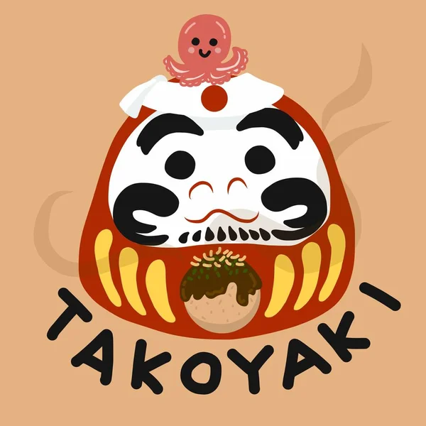 Daruma Tokoyaki Japanese Street Food Cartoon Vector Illustration — Stock Vector