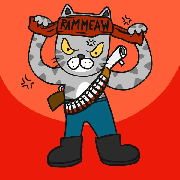 Cat Rammeaw Carry Gun Cartoon Vector Illustration — Stock Vector