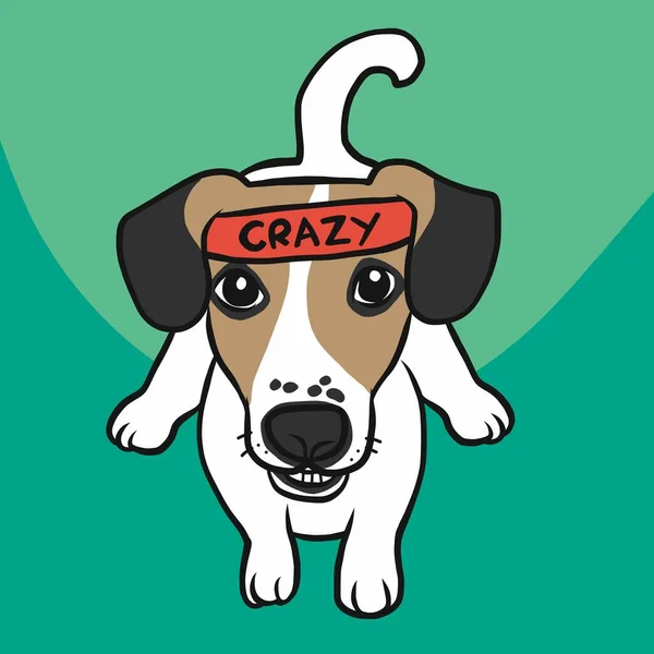 杰克罗素的狗戴着疯狂的词在头带卡通矢量图上 — 图库矢量图片