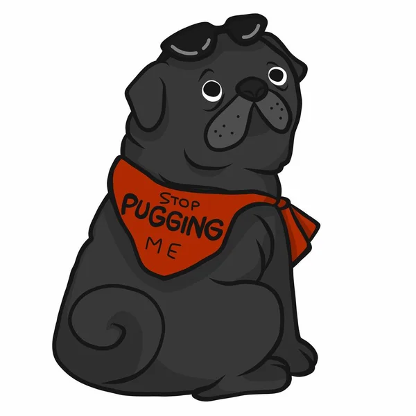 Pare Pugging Palavra Sobre Cachecol Vermelho Preto Gordura Pug Desenho —  Vetores de Stock