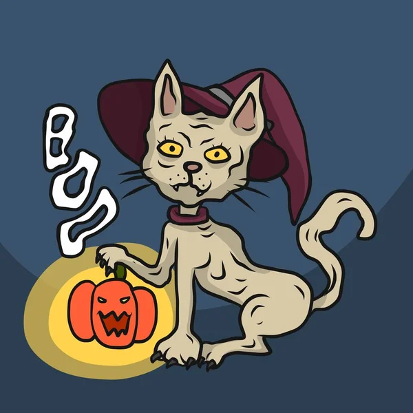 Halloween Sphinx Chat Sorcière Dessin Animé Vectoriel Illustration — Image vectorielle