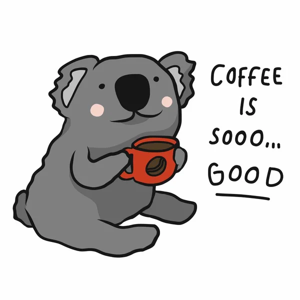 Koala Trinken Kaffee Kaffee Ist Gut Cartoon Vektor Illustration — Stockvektor