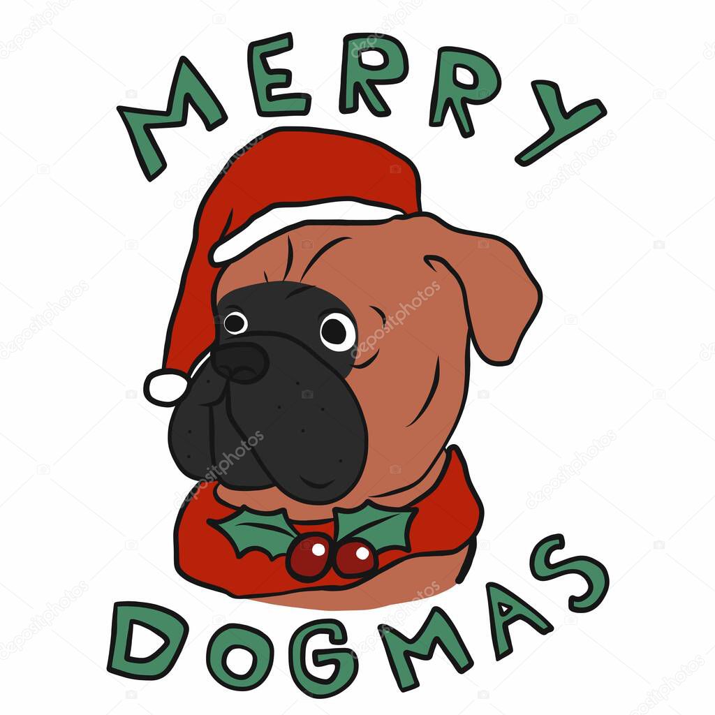 Merry Dogmas , Boxer dog wear Santa hat cartoon vector illustration