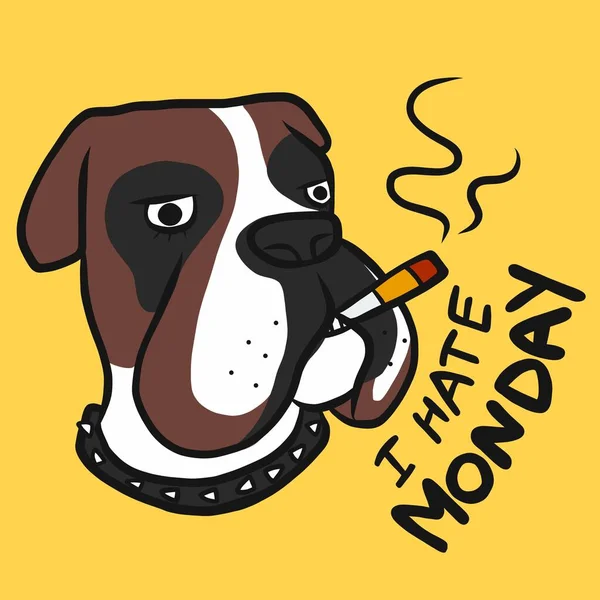 Ich Hasse Montag Boxer Hund Rauchen Zigarette Cartoon Vektor Illustration — Stockvektor