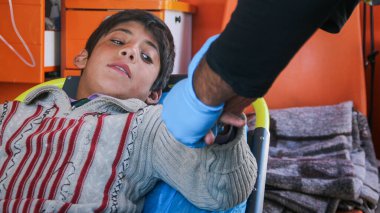 Halep, Suriye 20 Eylül 2019: Hasta bir çocuk tedavi görüyor. Hasta Çocuk Hastanede