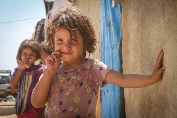 Alep Syrie Décembre 2019Un Groupe Enfants Réfugiés Dans Camp Prend — Photo