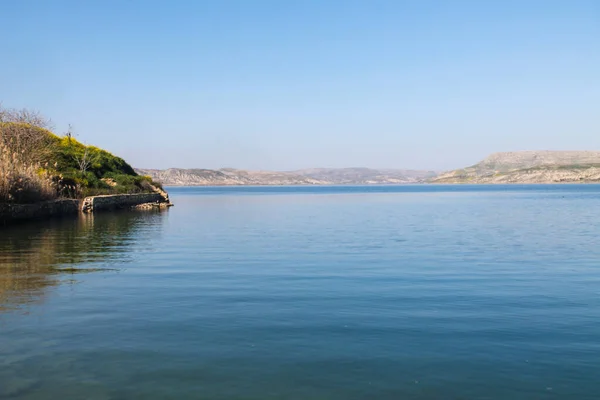 Tiro Largo Una Orilla Hermosa Del Lago Alineada Con Tress —  Fotos de Stock