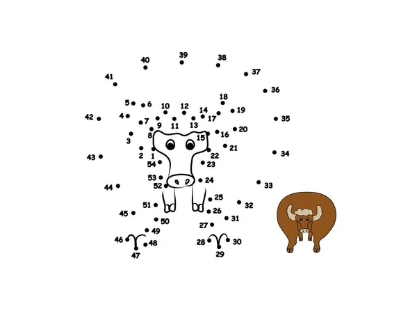Toro Vaca Animal Dot Dot Juego Educación Dibujar Mano Ilustración — Archivo Imágenes Vectoriales