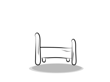 Yatak ikonu, herhangi bir amaç için düz tasarım. Çizim mobilyaları, kontür sembolü 