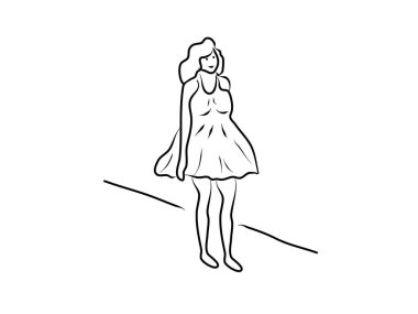 Modaya uygun kıyafetlerin el çizimi. Modern el çizimi resimleme