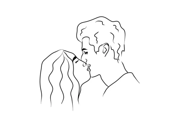 Esboço Beijo Amor Símbolo Homem Mulher Ilustração Desenho Mão Moderna —  Vetores de Stock