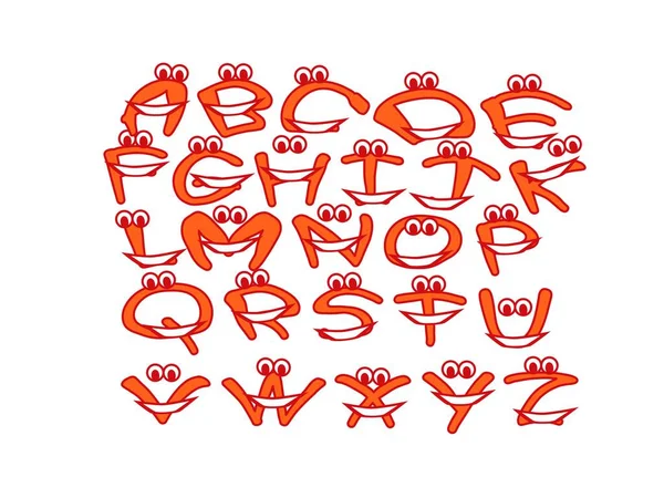 Alfabeto Con Sonrisa Ilustración Letras Sonrientes Naranja — Archivo Imágenes Vectoriales