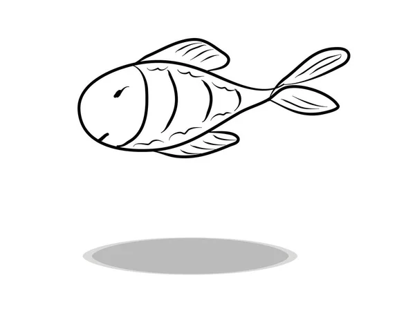 Rybí Ikona Plochý Design Ruční Kresba Ilustrace Jídla Obrys Symbolu — Stockový vektor