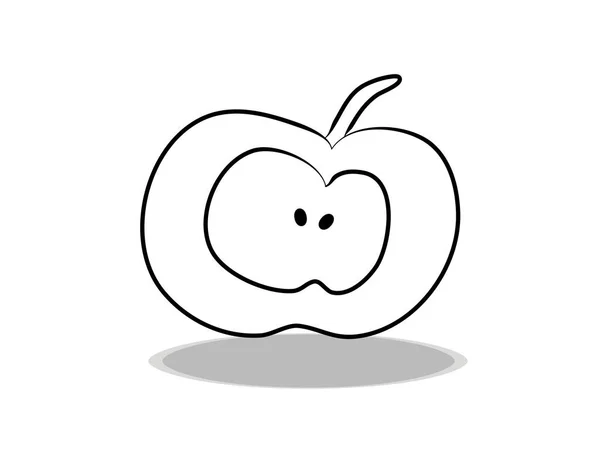 Icône Demi Pomme Dessin Plat Dessin Main Illustration Nourriture Contour — Image vectorielle