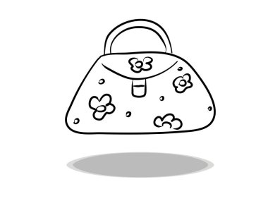 Moda el çantası ikonu vektörü, el çizimi. Aksesuar ve sembol çizimi