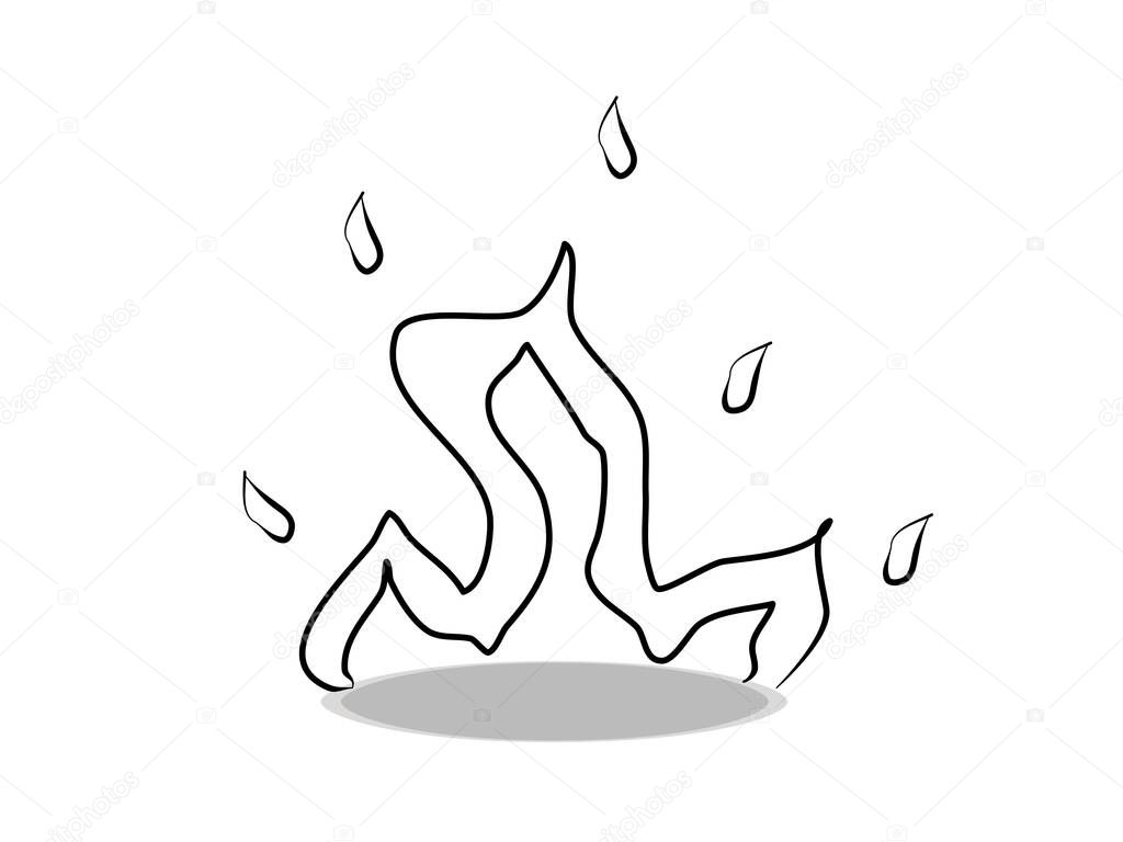Bonfire icon on white background, flat design, hand drawing. Illustration fire, contour of symbol 