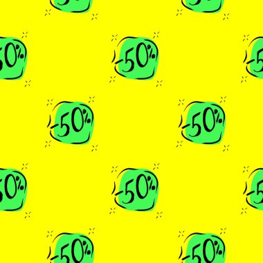 Vektör deseni% 50 kusursuz illüstrasyon. Özel indirimli pankart. Alış veriş rozeti. En iyi indirim şablonları