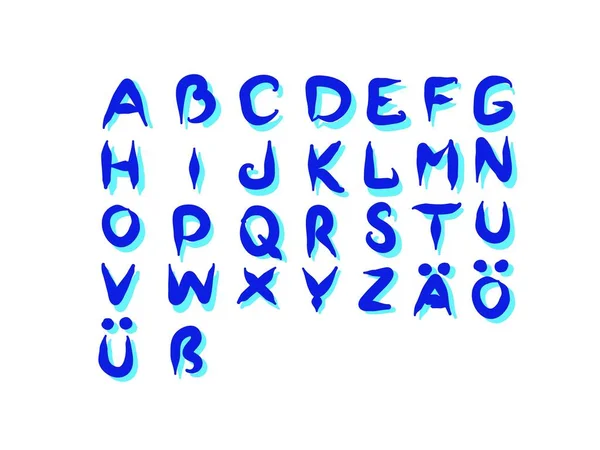 Alphabet Vecteur Allemand Bleu Dessin Main Illustration Police — Image vectorielle