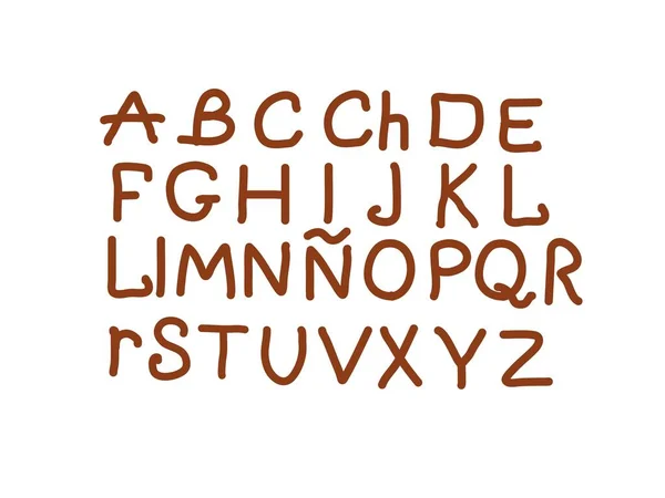 Alphabet Spanischer Vektor Braun Handzeichnung Schriftillustration — Stockvektor