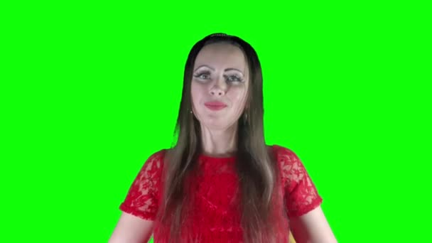 Negatief Hoofdgebaar Fragment Voor Bewerking Jonge Mooie Vrouw Een Rode — Stockvideo