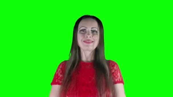 Sorri Beija Amor Jovem Mulher Bonita Vestido Vermelho Com Batom — Vídeo de Stock