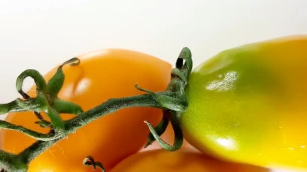 枝条上的黄色西红柿 360转 360度 美味的晚餐 健康食品 美味和维生素 节食和素食 — 图库视频影像