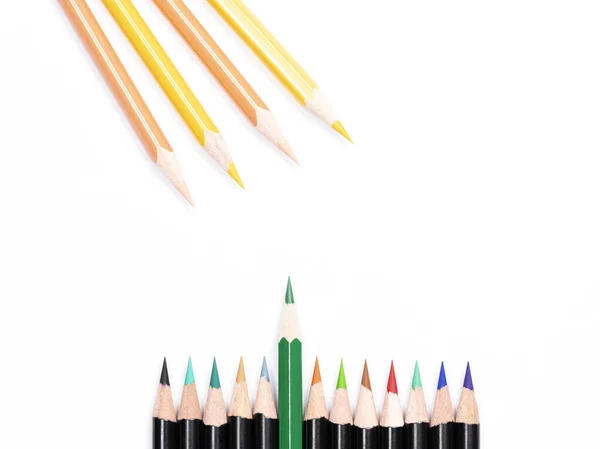 Sarı ve turuncu kalemler güneş ışığı kadar siyah kalemler ve yeşil kalem ise beyaz arka planda bir filiz gibi, kapatın.